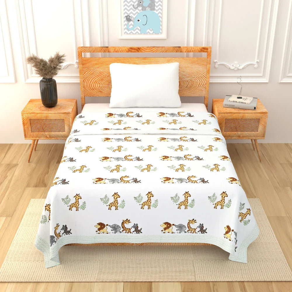 Jungle Safari Printed Kids Cotton Dohar - Single Bed Size  (40x60 Inches)
