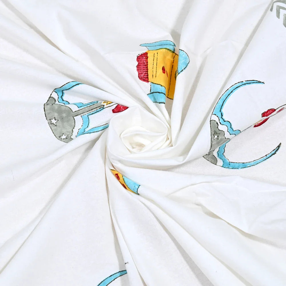 Rocket & Space Printed Kids Cotton Dohar - Single Bed Size (40x60 Inches)