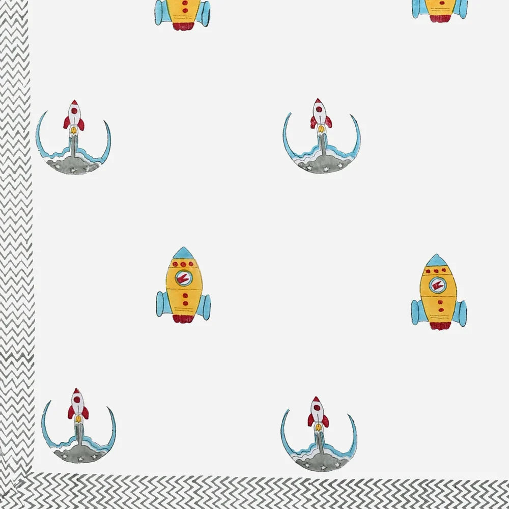 Rocket & Space Printed Kids Cotton Dohar - Single Bed Size (40x60 Inches)