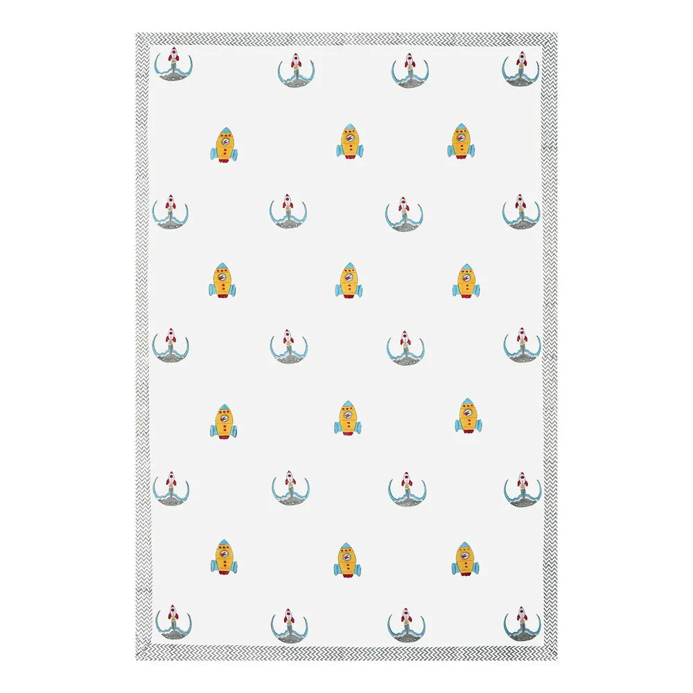 Rocket & Space Printed Kids Cotton Dohar - Single Bed Size (40x60 Inches)
