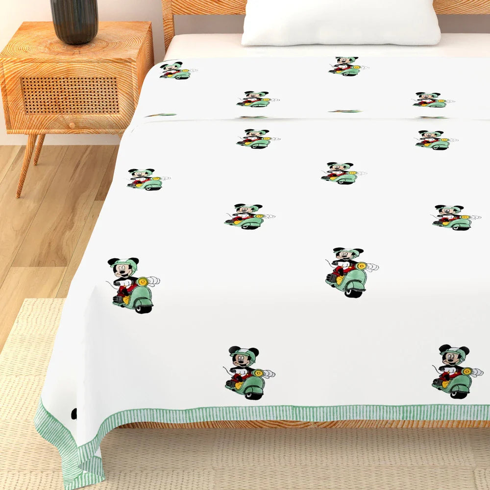 Mickey Scooter Printed Kids Cotton Dohar - Single Bed Size (40x60 Inches)