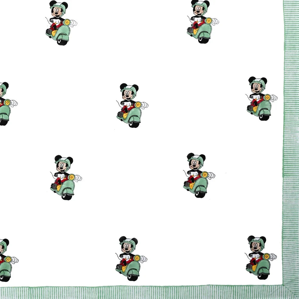 Mickey Scooter Printed Kids Cotton Dohar - Single Bed Size (40x60 Inches)