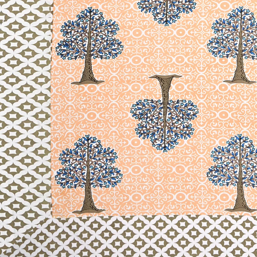 Jaipuri Cotton Single Bedsheet Set - Orange Floral Tree (70X100 inches)