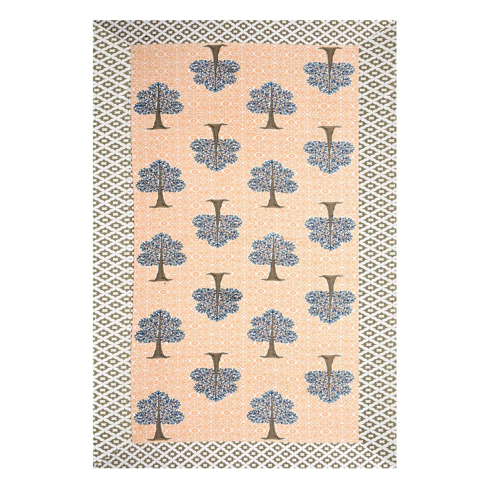 Jaipuri Cotton Single Bedsheet Set - Orange Floral Tree (70X100 inches)