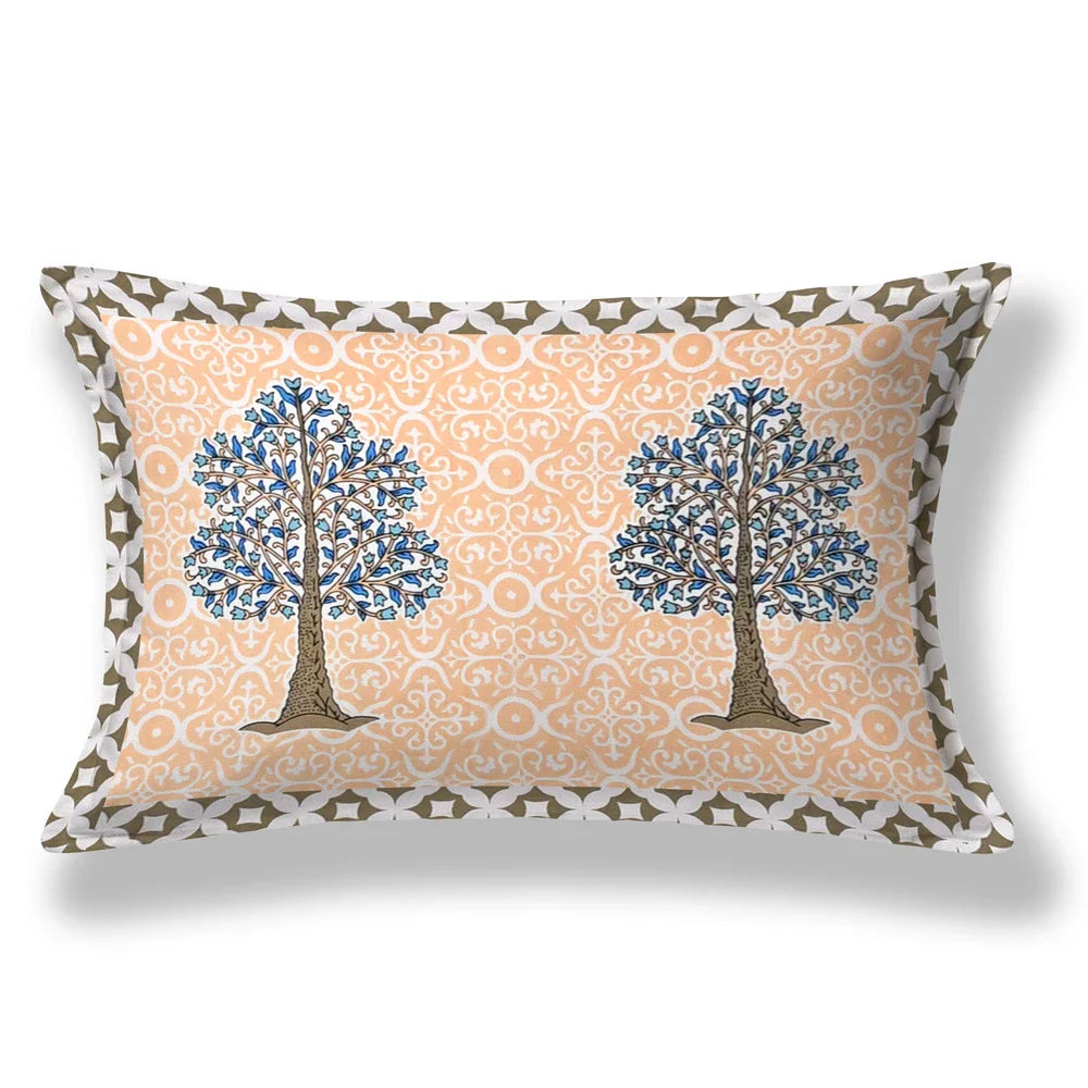 Jaipuri Cotton Single Bedsheet Set - Orange Floral Tree (70X100 inches)