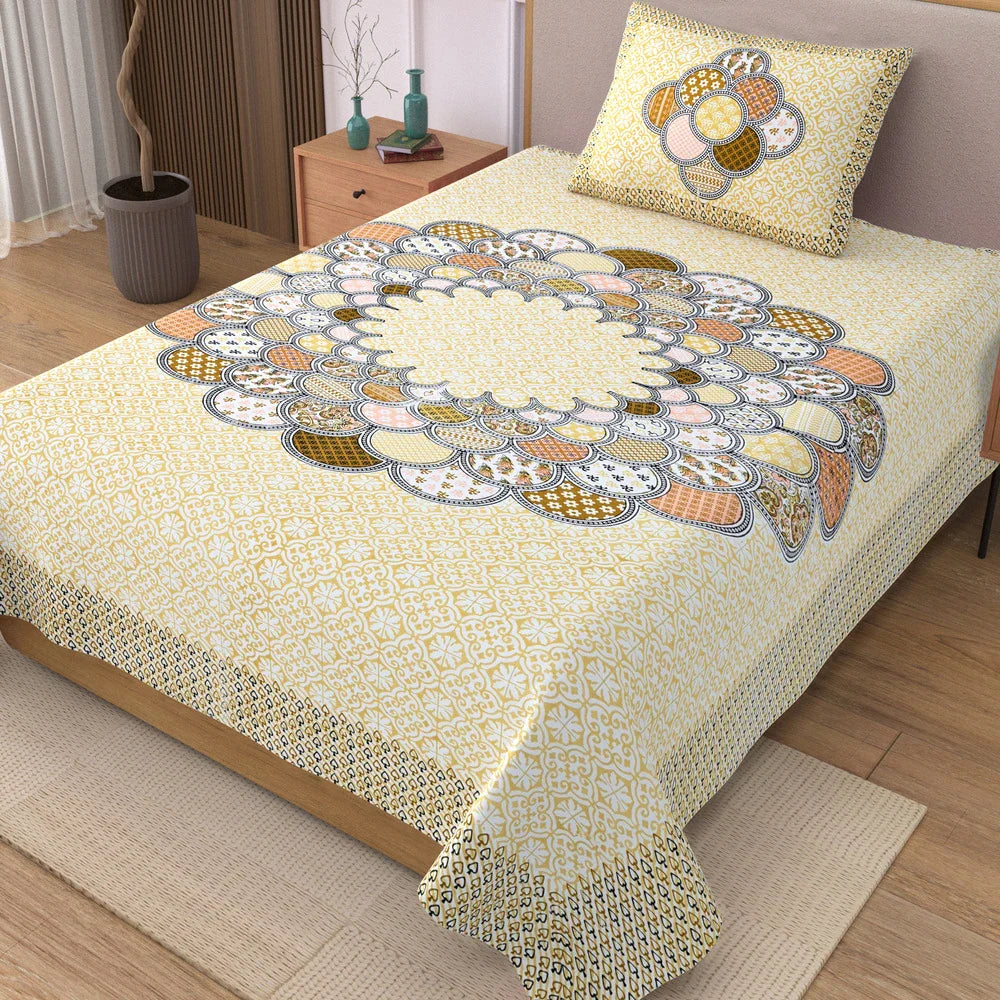 Hand Block Printed Cotton Single Bedsheet - Jhalak (70X100 inches)