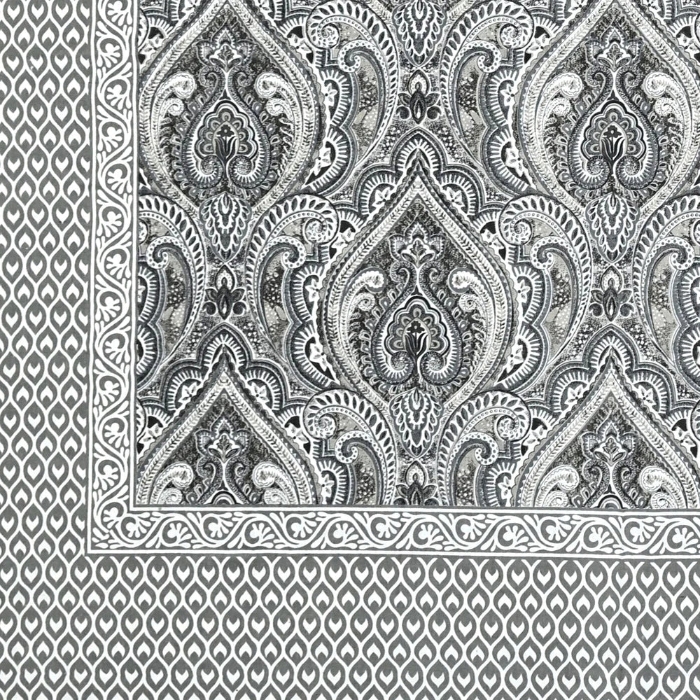 Jaipuri Cotton Single Bedsheet Set – Black & White Paisley Print (70X100 inches)