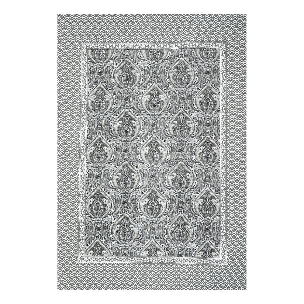 Jaipuri Cotton Single Bedsheet Set – Black & White Paisley Print (70X100 inches)