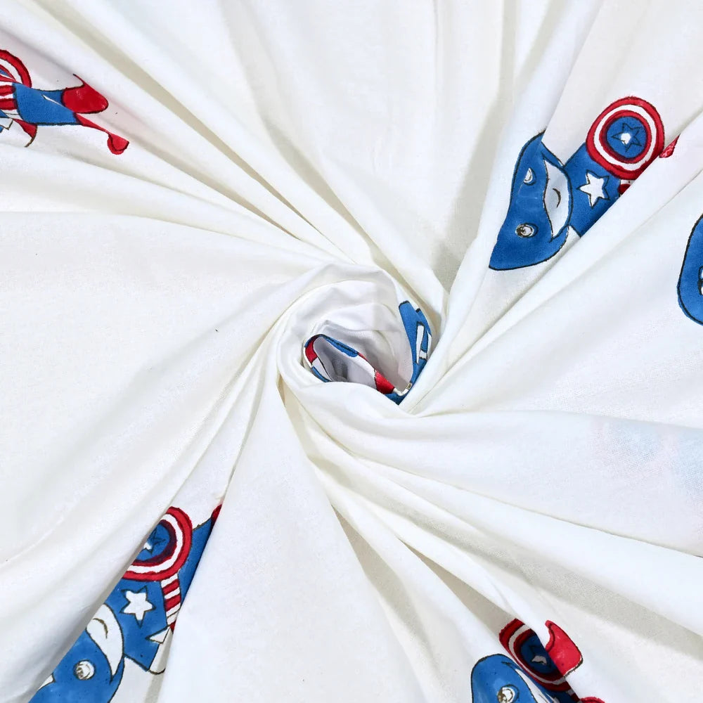 Captain America Block Printed Kids Cotton Bedsheet - Single Bed Size (60X90 Inches)