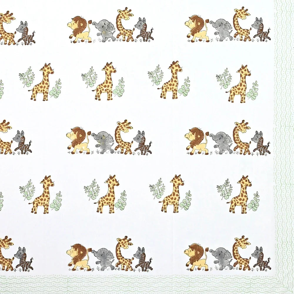 Jungle Safari Block Printed Kids Cotton Bedsheet - Single Bed Size (60X90 Inches)