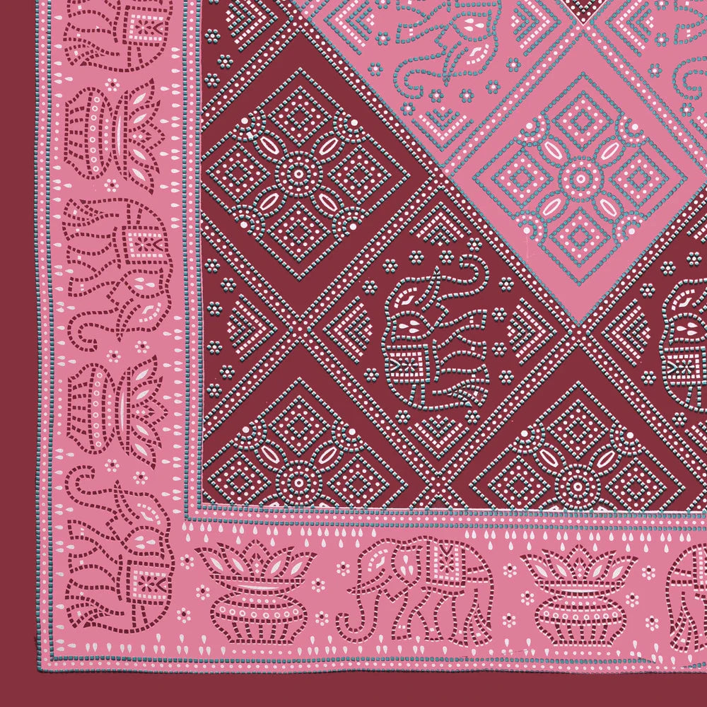 Jaipuri Cotton Single Bedsheet Set – Pink & Maroon Bandhani Print (70X100 inches)