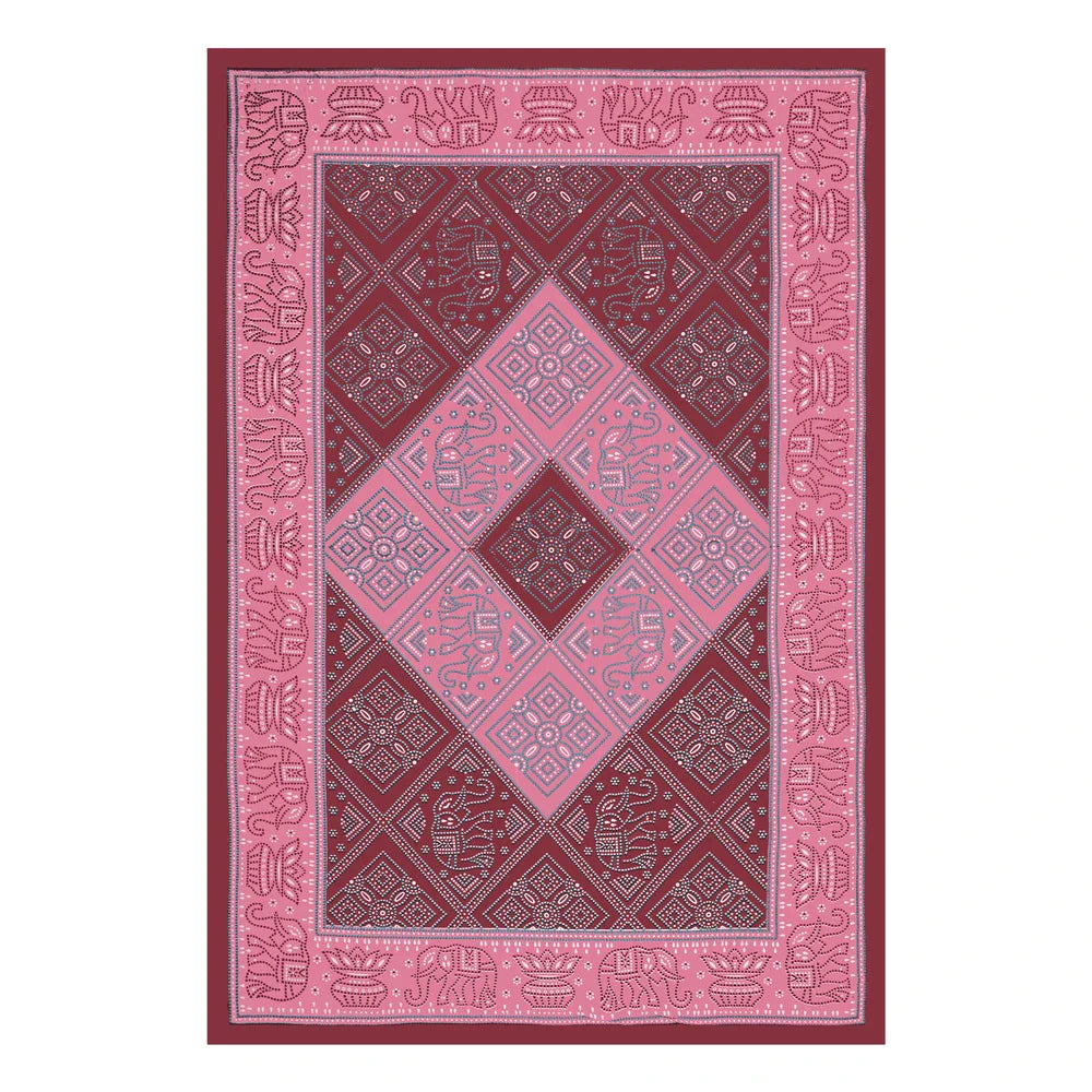 Jaipuri Cotton Single Bedsheet Set – Pink & Maroon Bandhani Print (70X100 inches)