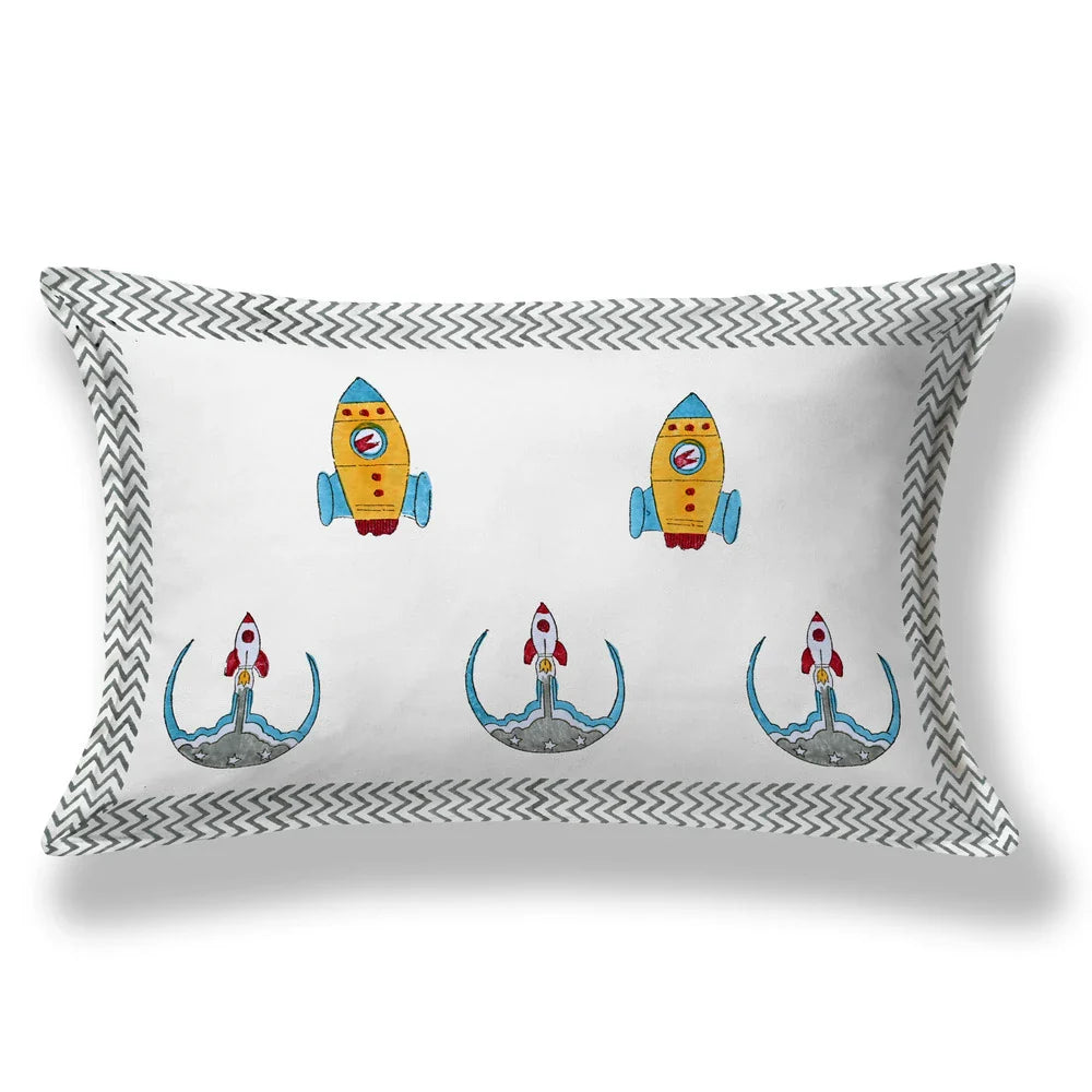 Rocket Space Block Printed Kids Cotton Bedsheet - Single Bed Size (60X90 Inches)