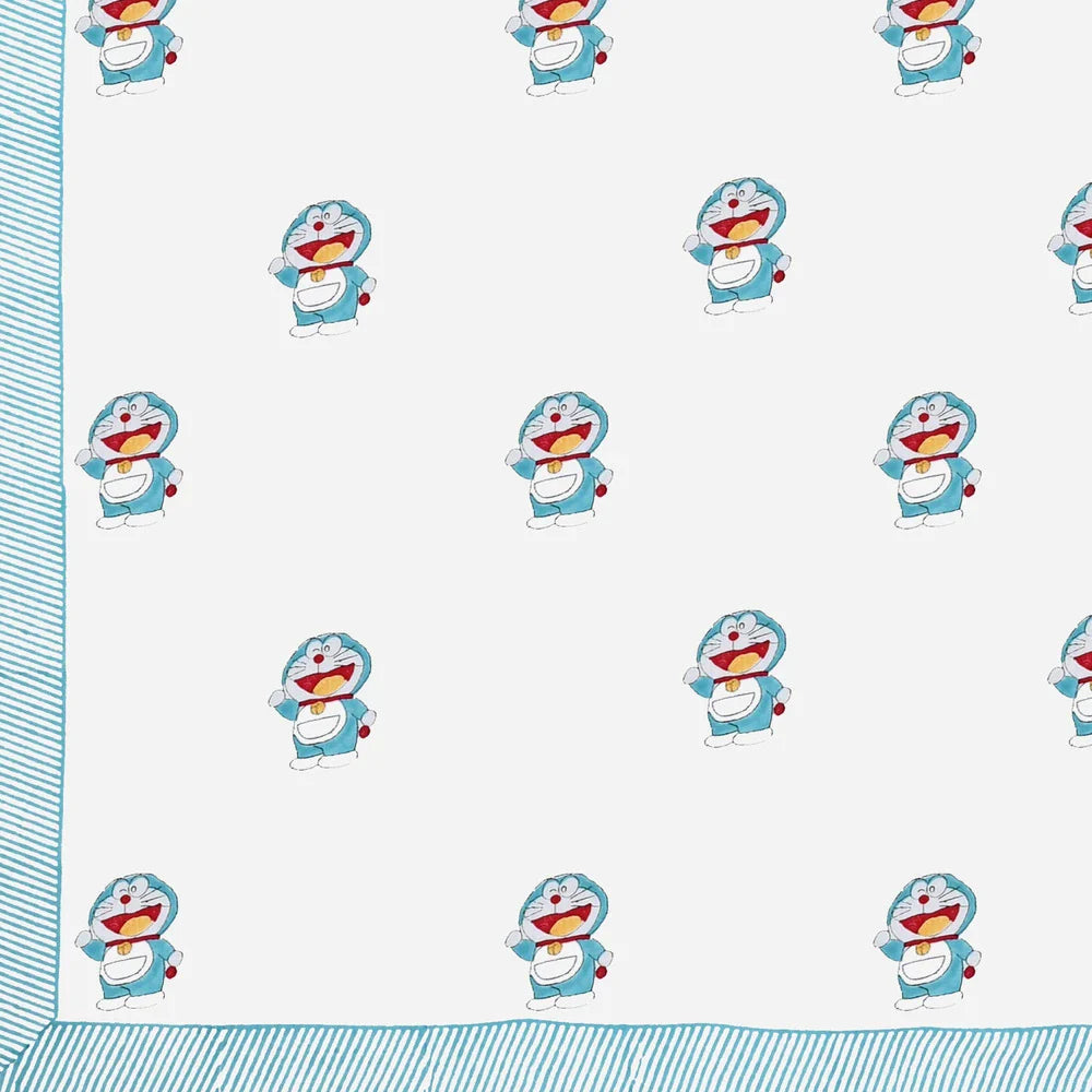 Doraemon Block Printed Kids Cotton Bedsheet - Single Bed Size (60X90 Inches)