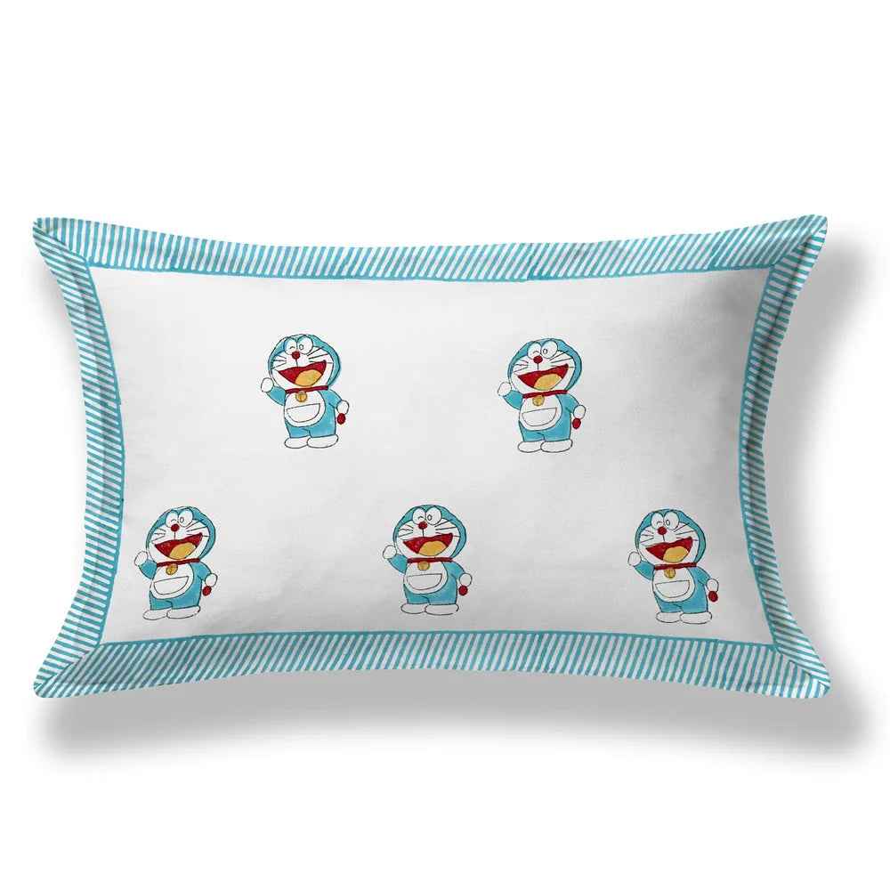Doraemon Block Printed Kids Cotton Bedsheet - Single Bed Size (60X90 Inches)