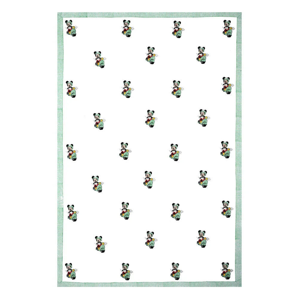 Mickey Scooter Block Printed Kids Cotton Bedsheet - Single Bed Size (60X90 Inches)
