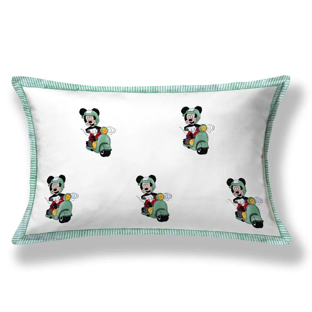 Mickey Scooter Block Printed Kids Cotton Bedsheet - Single Bed Size (60X90 Inches)