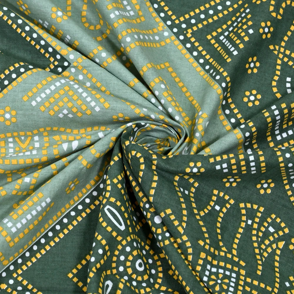 Jaipuri Cotton Single Bedsheet Set – Green & Yellow Bandhani Print (70X100 inches)