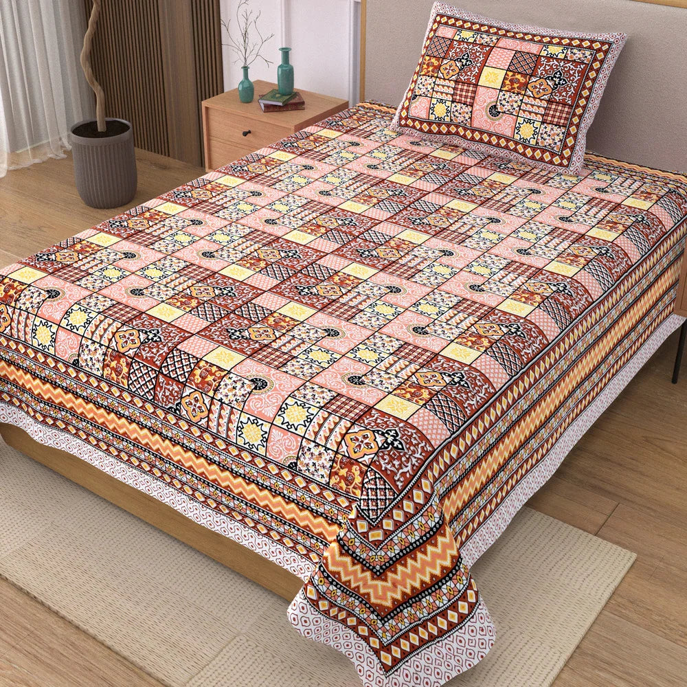 Jaipuri Cotton Single Bedsheet Set – Patchwork Print (70X100 inches)