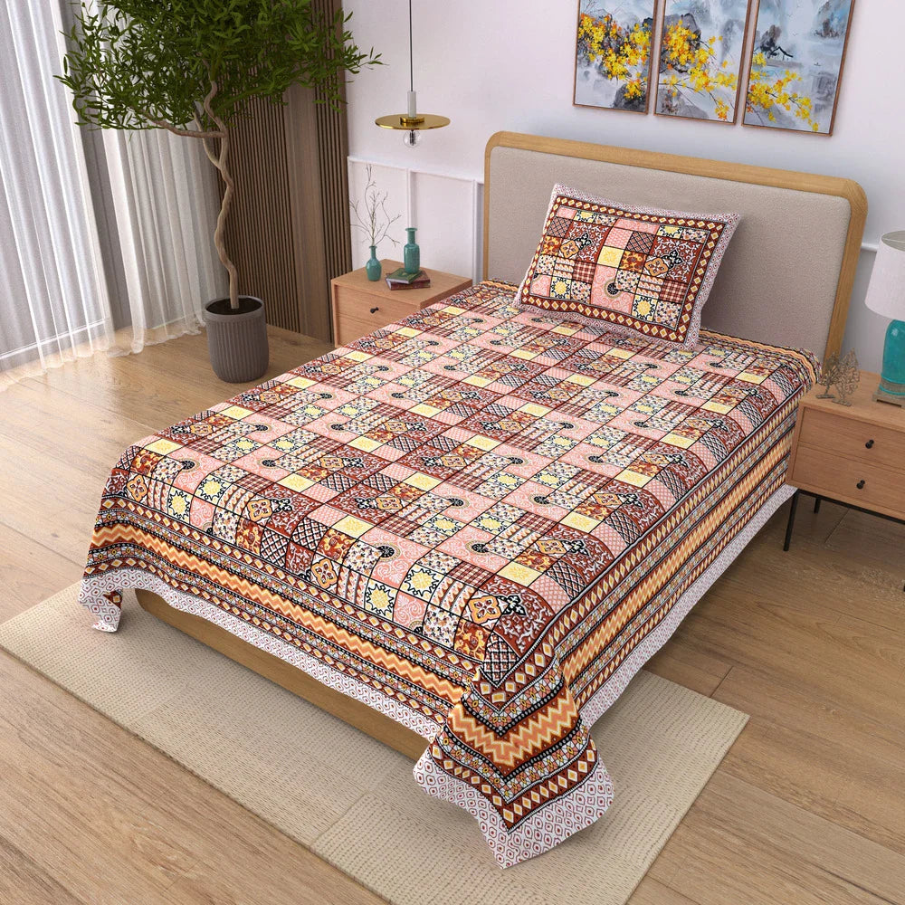 Jaipuri Cotton Single Bedsheet Set – Patchwork Print (70X100 inches)